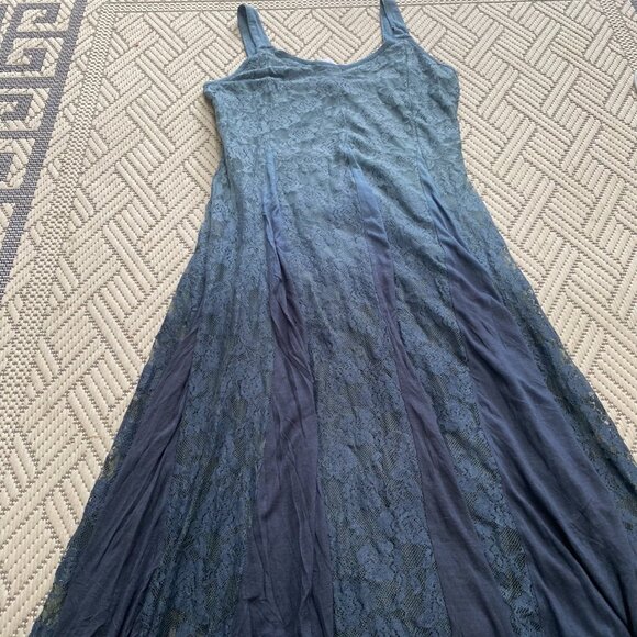 NWOT Indigo Thread Lace Jersey Dip Dye Maxi Dress XS Ombre Fairy Whimsigoth Boho - Picture 11 of 13